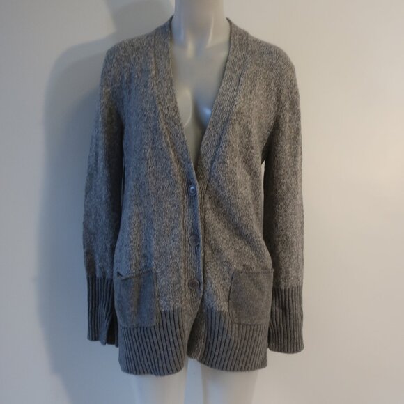 Womens Amina Rubinacci Marled Gray Cotton Blend Knit Cardigan Sweater 46 US/8-10 - Picture 2 of 16